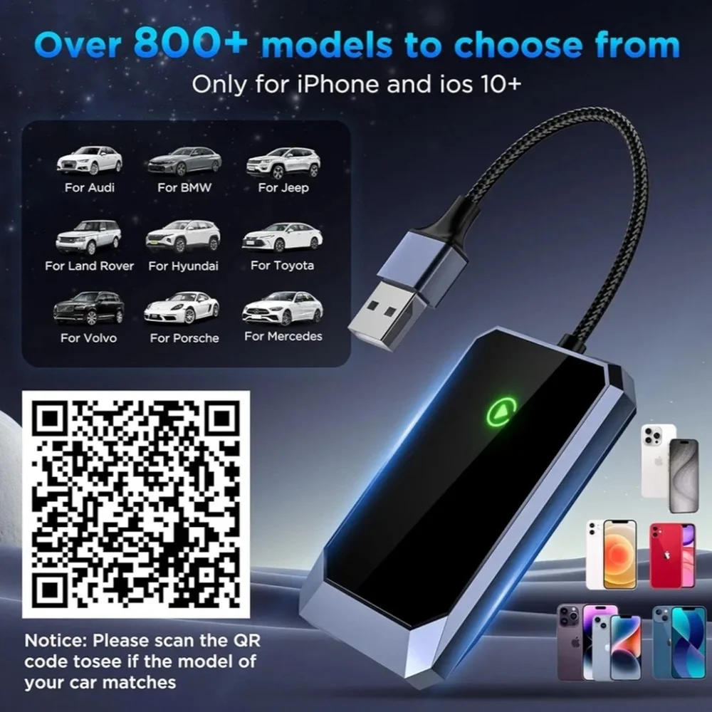 Wireless Carplay Adapter, Converts Wired to Wireless carplay adapter for iPhone